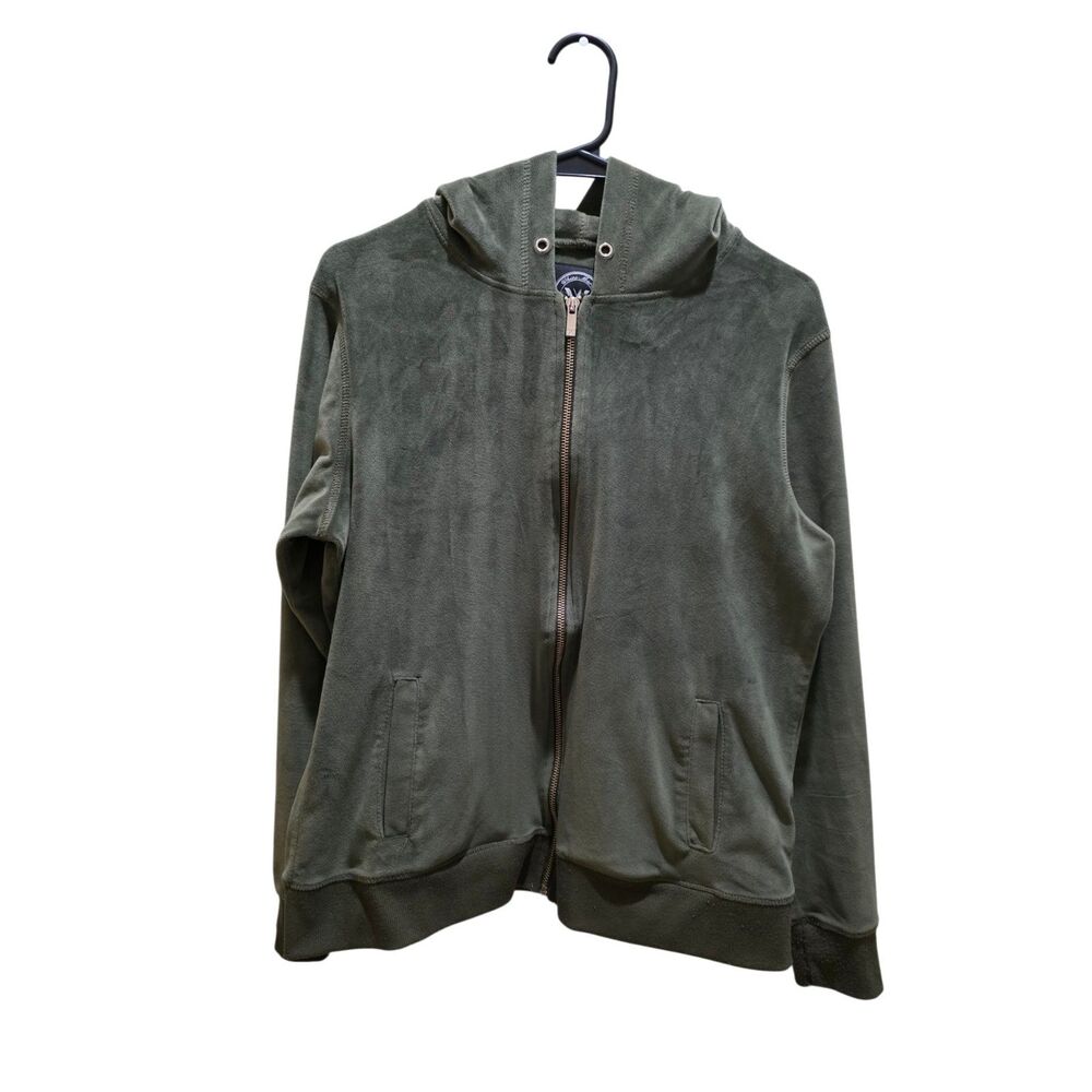 White Mark Women's Velour Lounge Set Olive Green Zip Hoodie Joggers XL